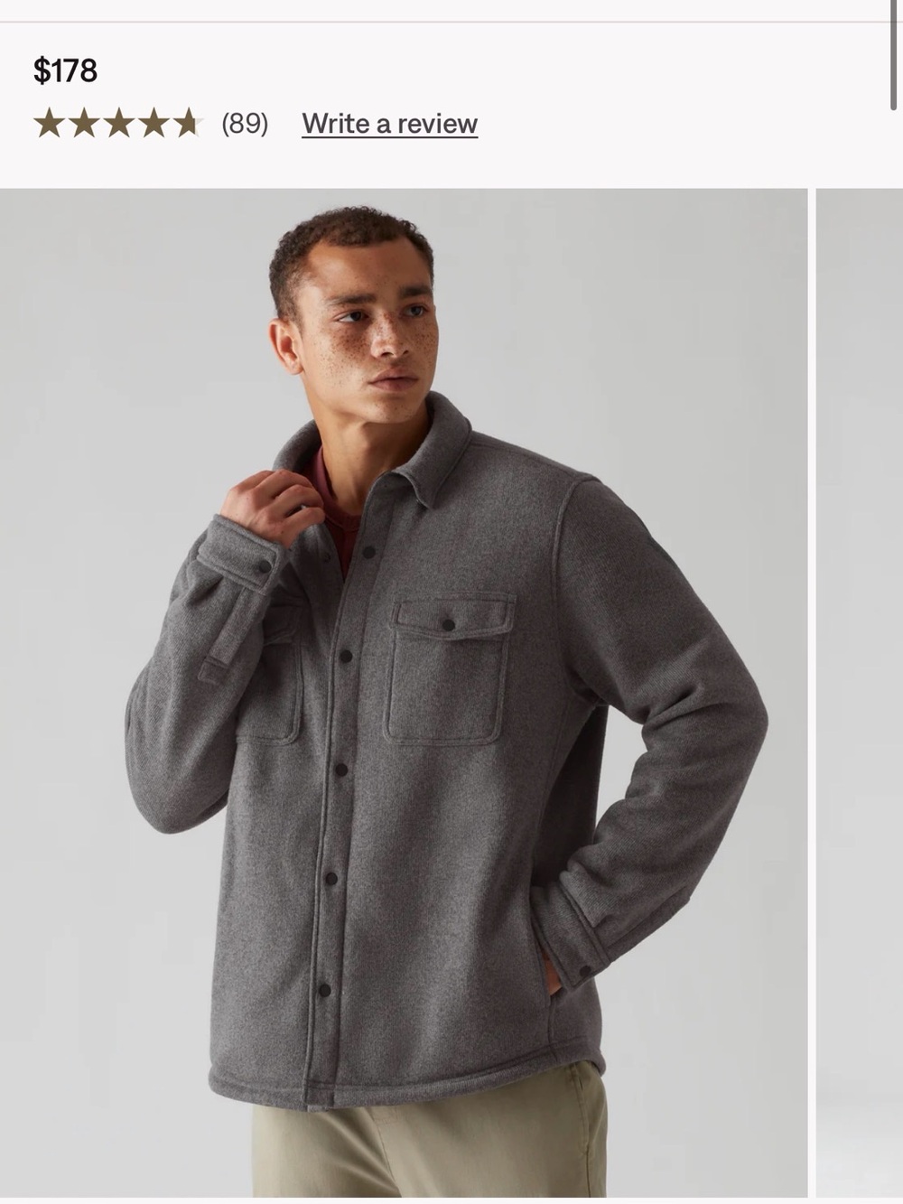 Rhone Dark Grey Fleece Schacket Size Medium Men’s - Picture 3 of 3